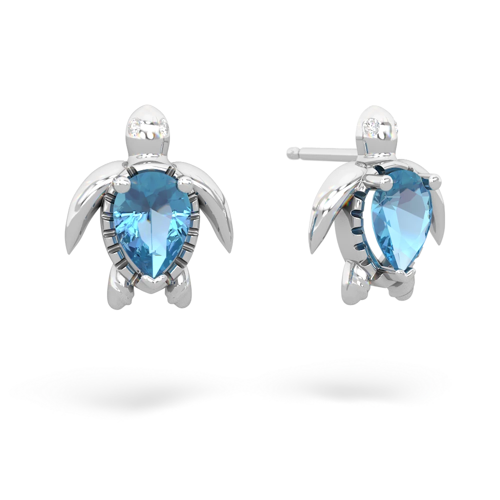 Blue Topaz Baby Sea Turtle 14K White Gold earrings E5241