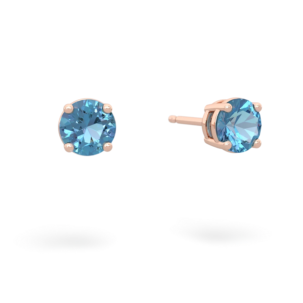 Blue Topaz 5Mm Round Stud 14K Rose Gold earrings E1785