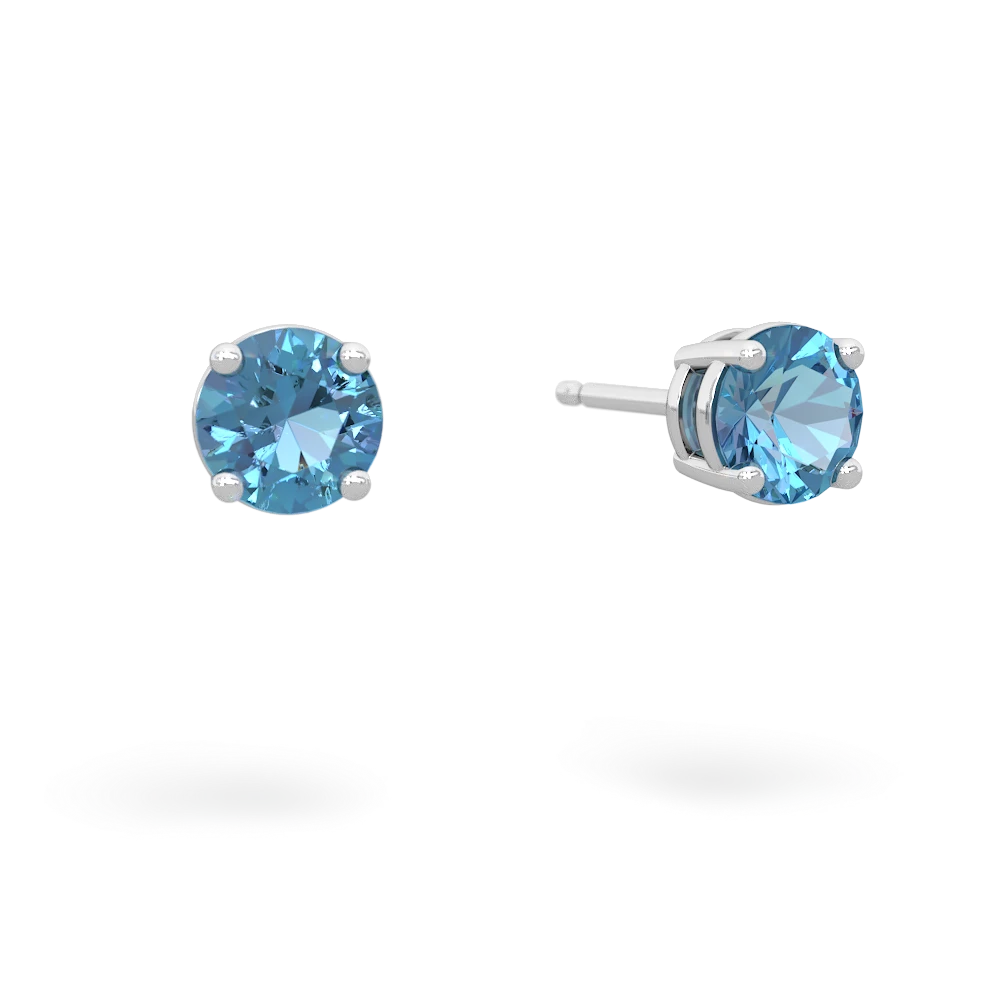 Blue Topaz 5Mm Round Stud 14K White Gold earrings E1785