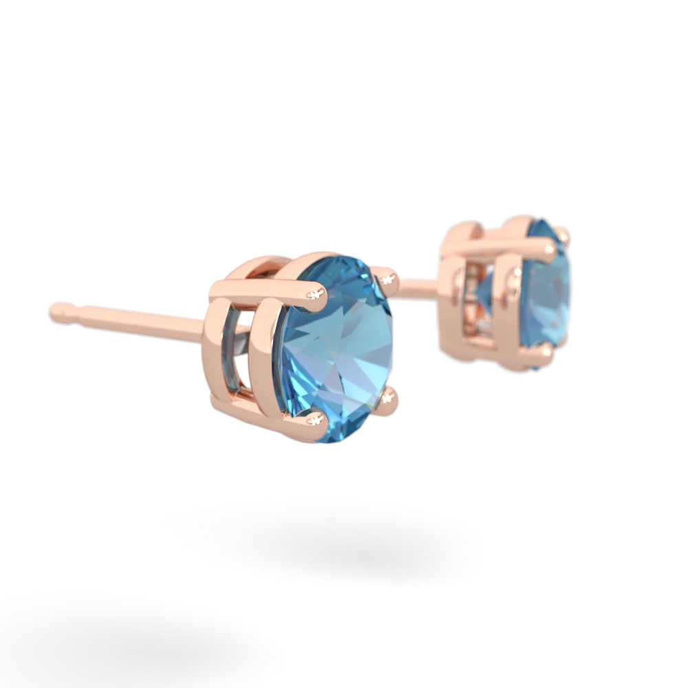 Blue Topaz 6Mm Round Stud 14K Rose Gold earrings E1786