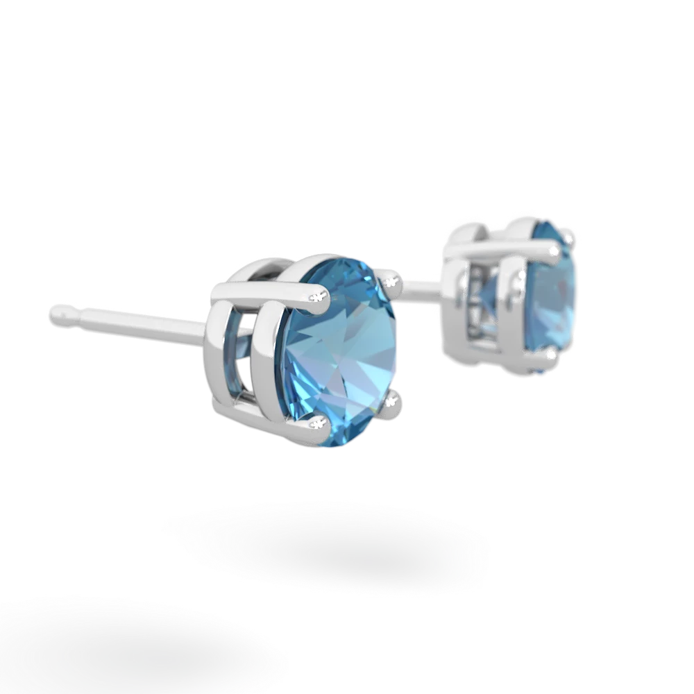 Blue Topaz 6Mm Round Stud 14K White Gold earrings E1786