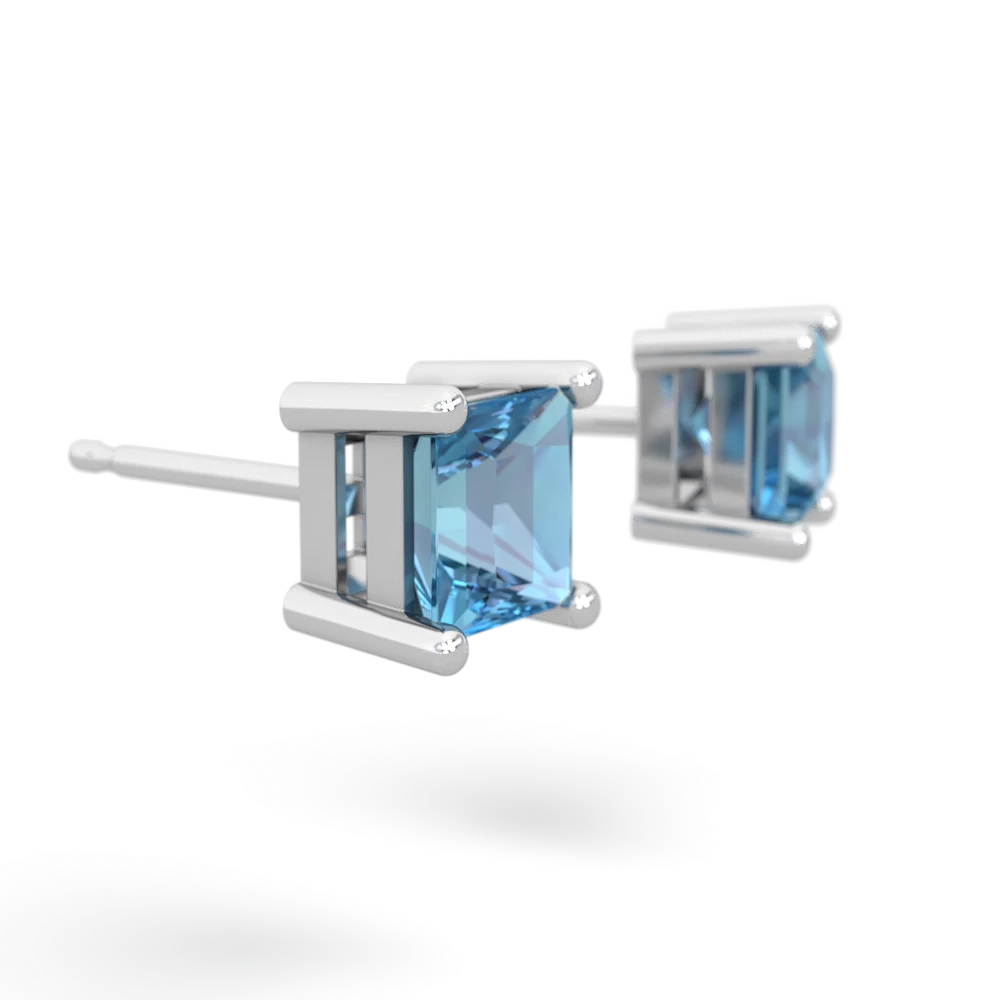 Blue Topaz 5Mm Princess Cut Stud 14K White Gold earrings E1789