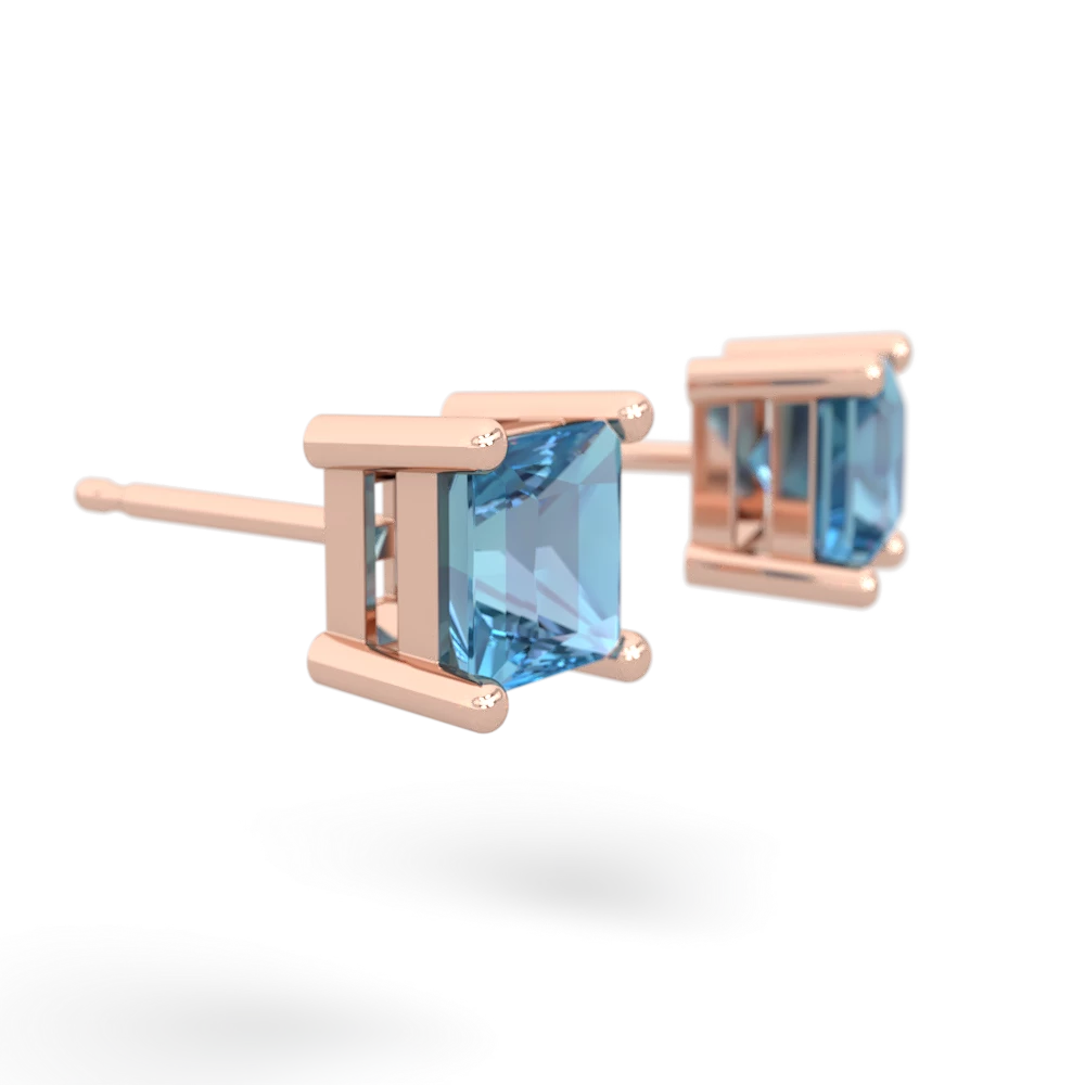 Blue Topaz 5Mm Princess Cut Stud 14K Rose Gold earrings E1789