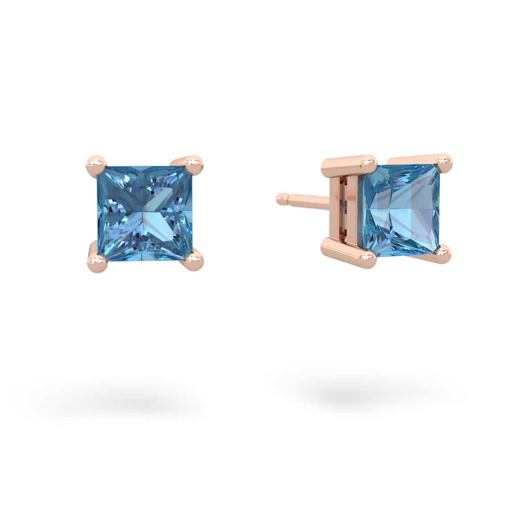 Blue Topaz 5Mm Princess Cut Stud 14K Rose Gold earrings E1789