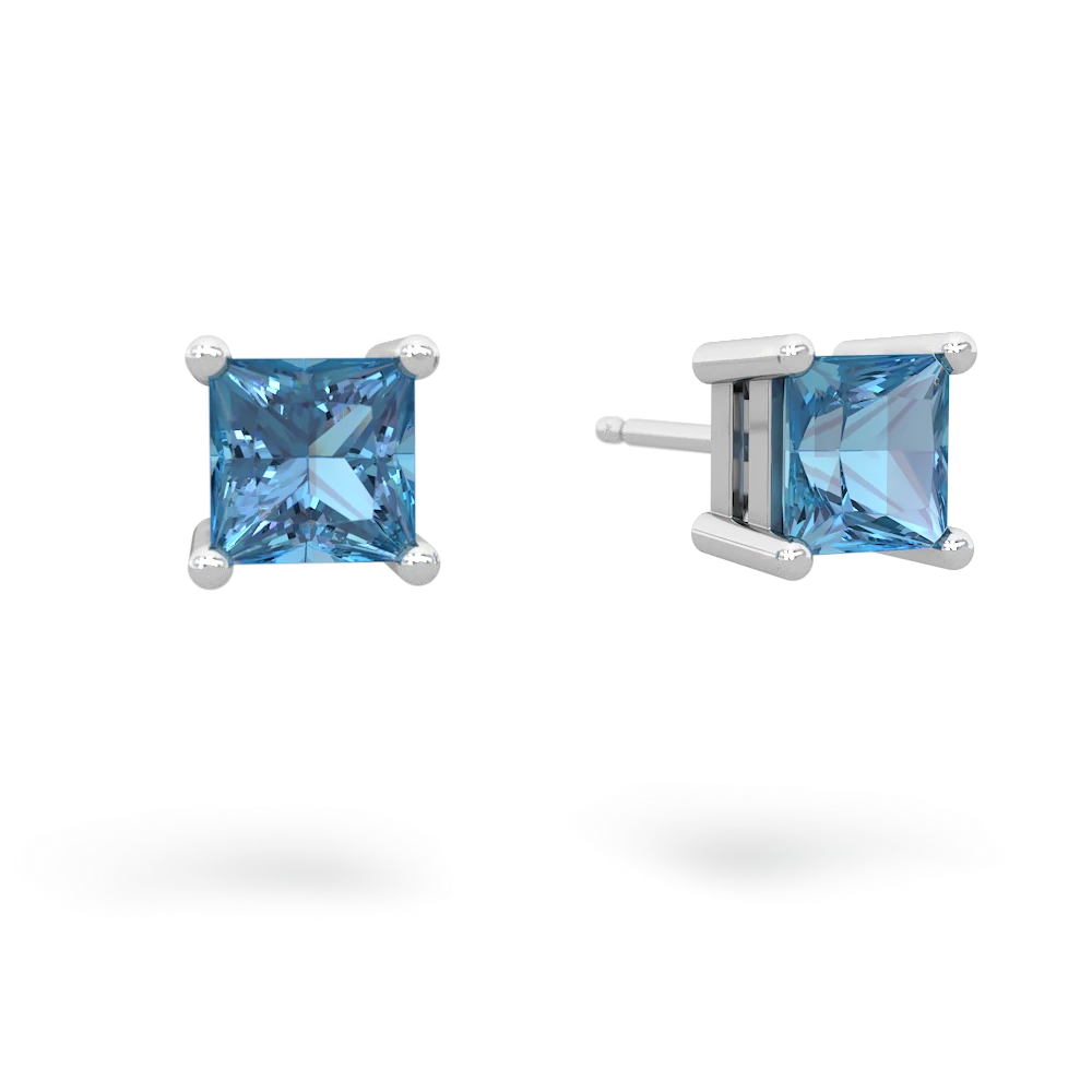 Blue Topaz 5Mm Princess Cut Stud 14K White Gold earrings E1789