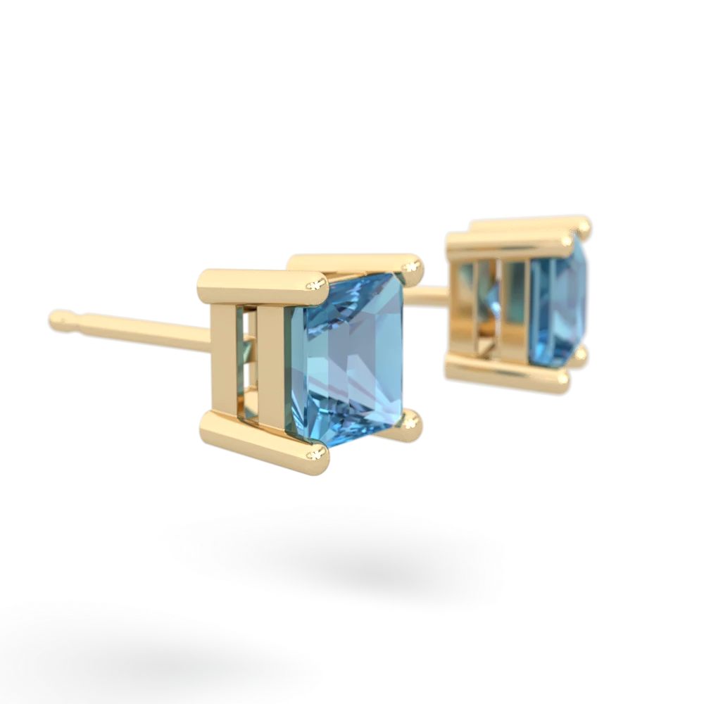 Blue Topaz 5Mm Princess Cut Stud 14K Yellow Gold earrings E1789