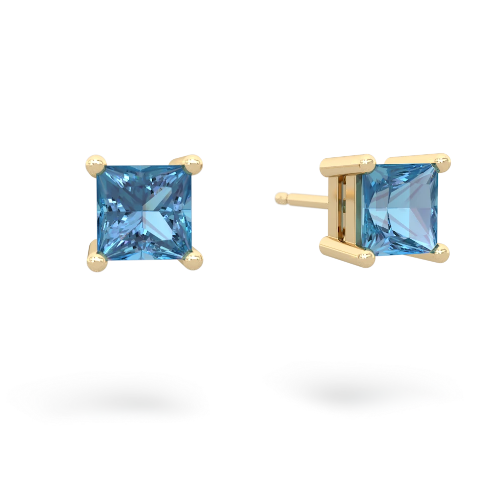 Blue Topaz 5Mm Princess Cut Stud 14K Yellow Gold earrings E1789