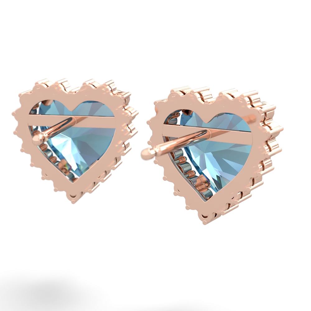 Blue Topaz Sparkling Halo Heart 14K Rose Gold earrings E0391