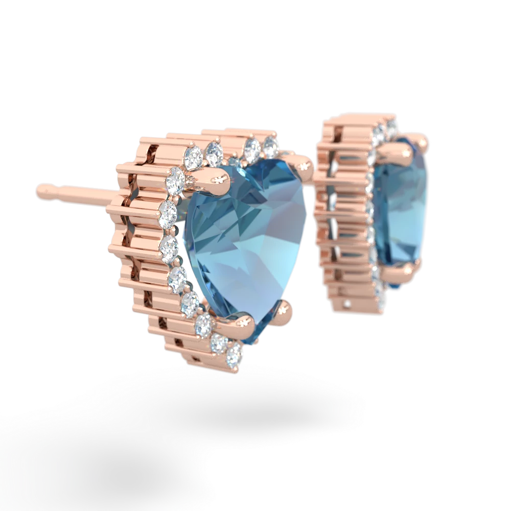 Blue Topaz Sparkling Halo Heart 14K Rose Gold earrings E0391