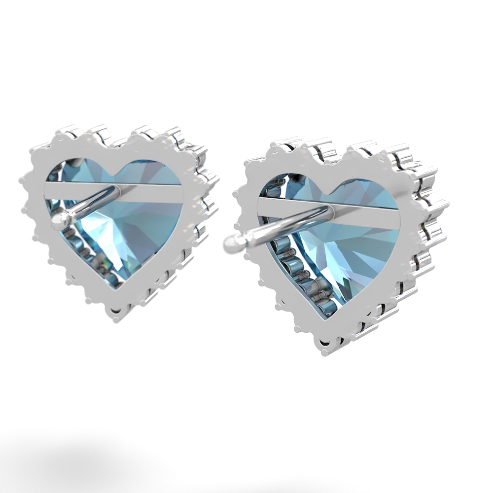 Blue Topaz Sparkling Halo Heart 14K White Gold earrings E0391