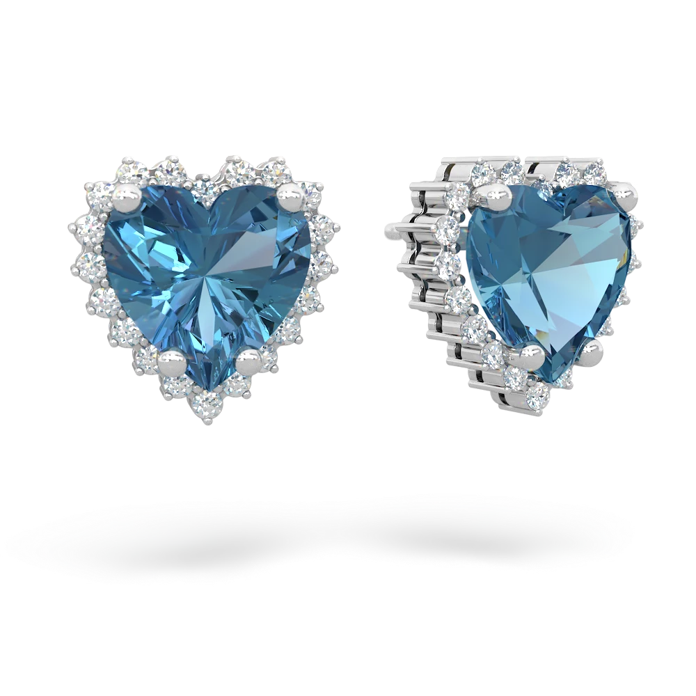 Blue Topaz Sparkling Halo Heart 14K White Gold earrings E0391