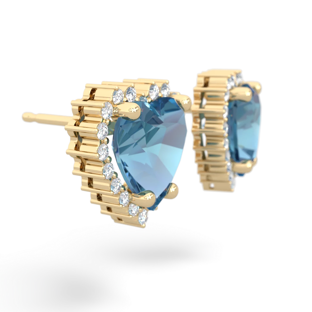 Blue Topaz Sparkling Halo Heart 14K Yellow Gold earrings E0391