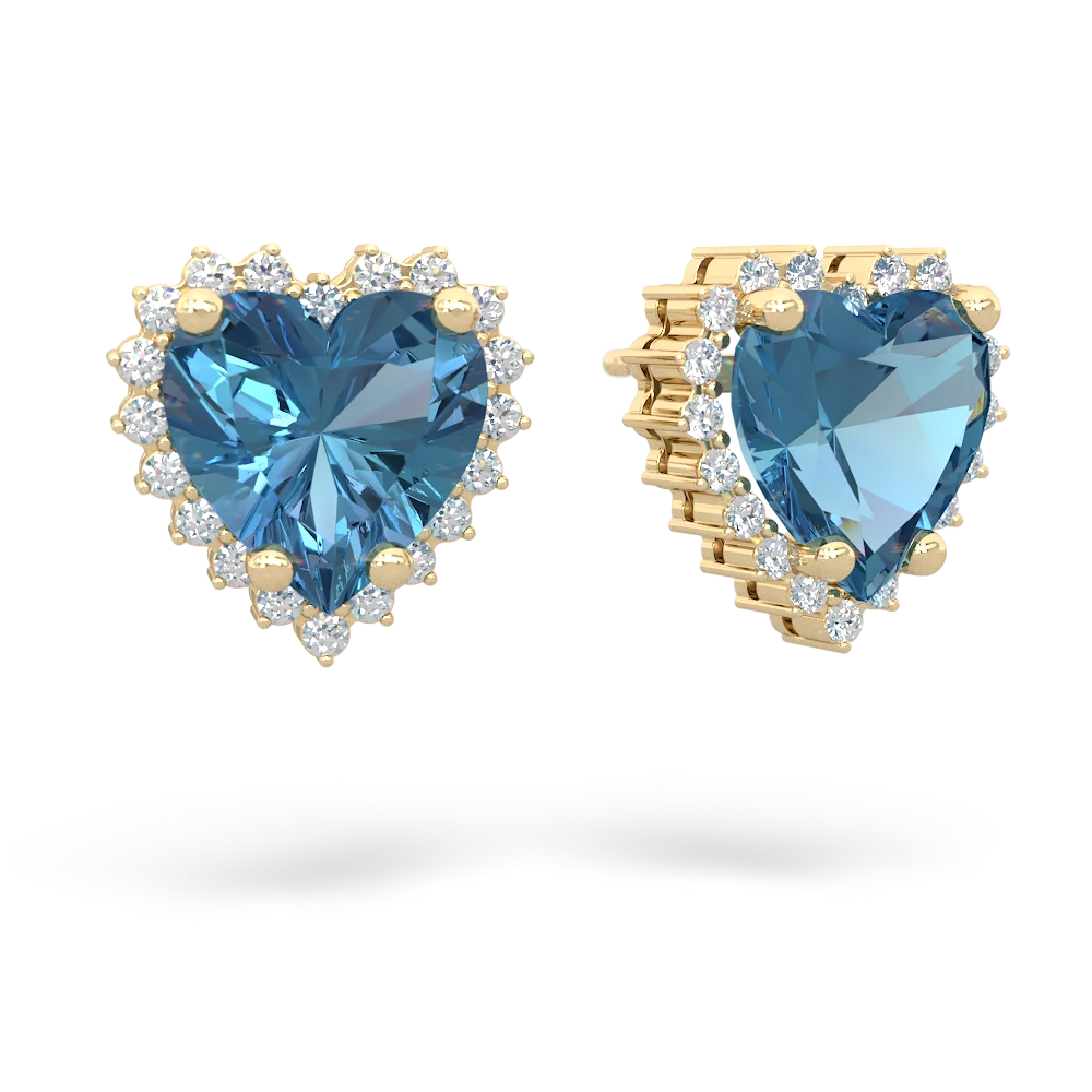 Blue Topaz Sparkling Halo Heart 14K Yellow Gold earrings E0391