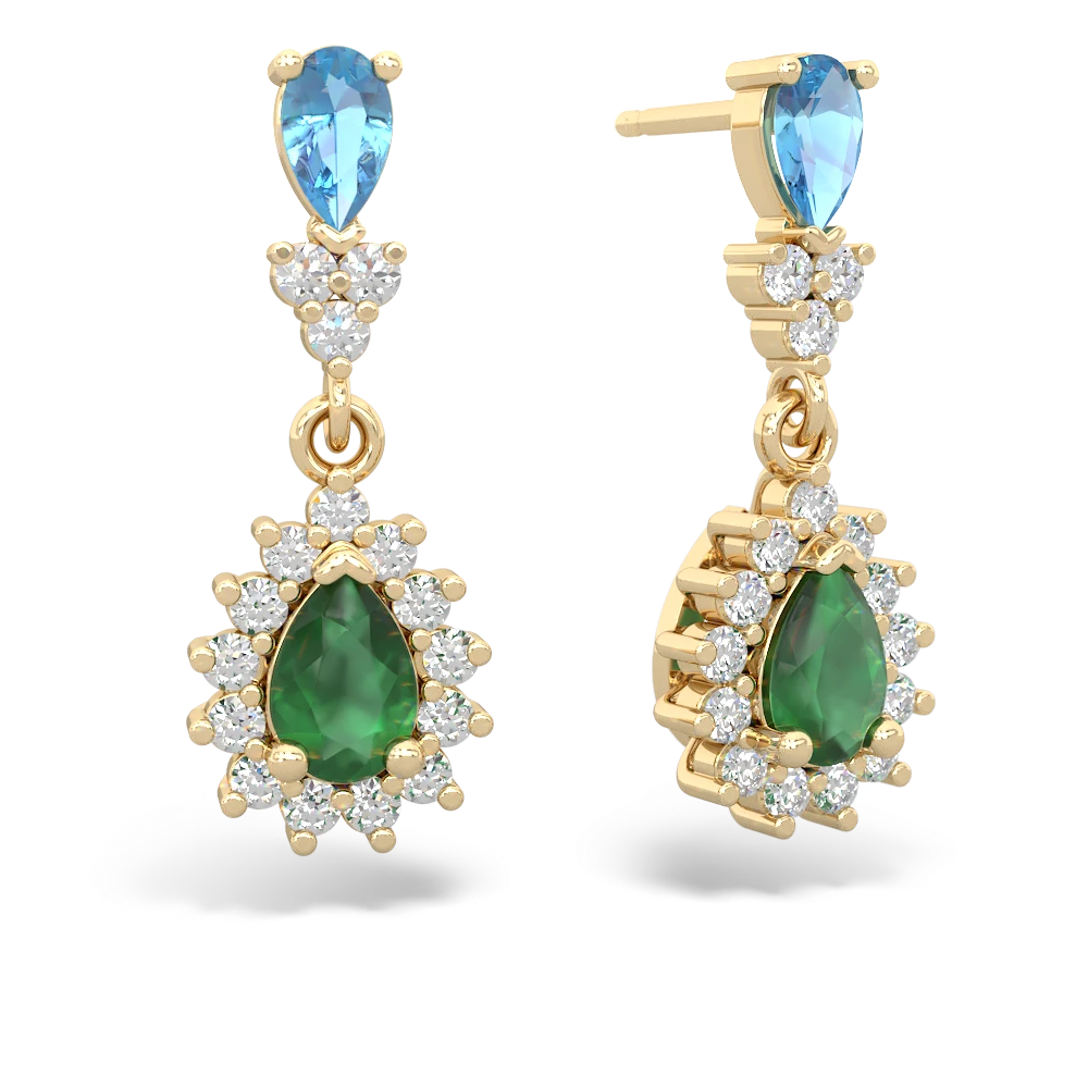 Blue Topaz Halo Pear Dangle 14K Yellow Gold earrings E1882