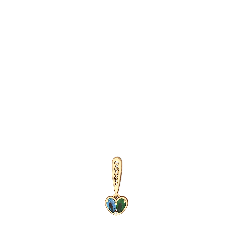 Blue Topaz Filligree Heart 14K Yellow Gold earrings E5070