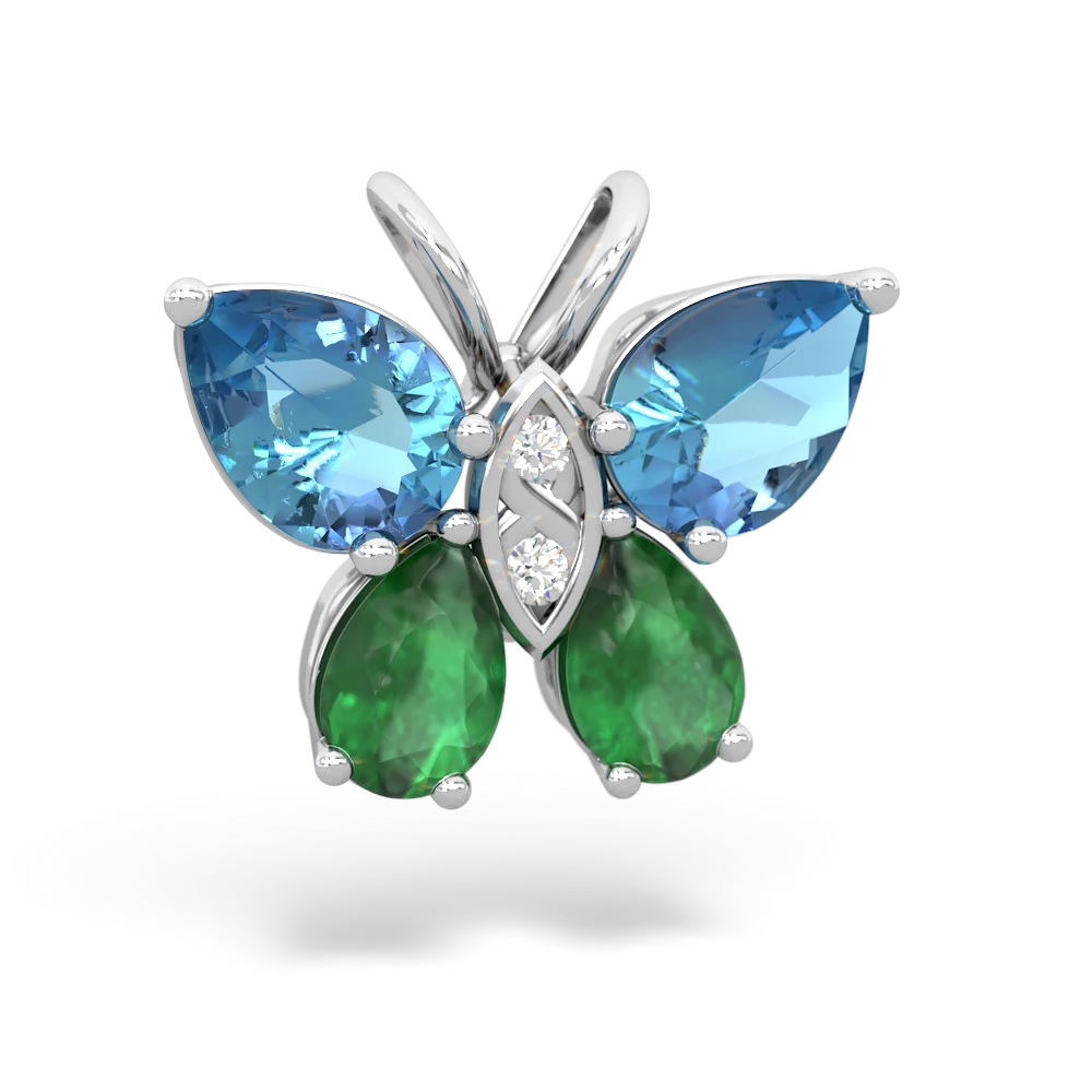 Blue Topaz Butterfly 14K White Gold pendant P2215