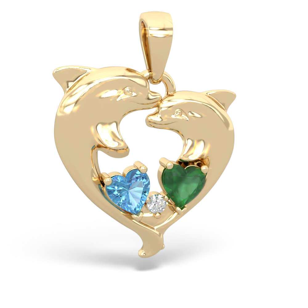 Blue Topaz Dolphin Heart 14K Yellow Gold pendant P5820