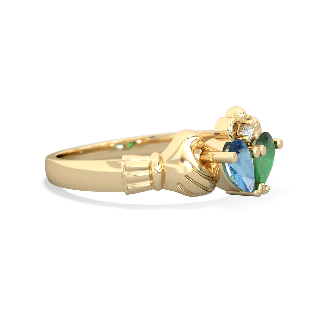 Blue Topaz 'Our Heart' Claddagh 14K Yellow Gold ring R2388