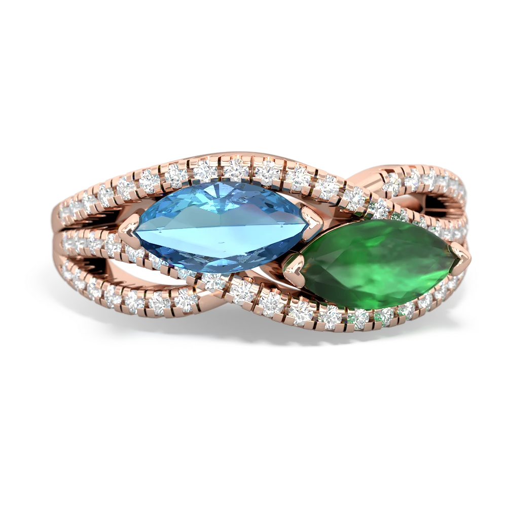 Blue Topaz Diamond Rivers 14K Rose Gold ring R3070