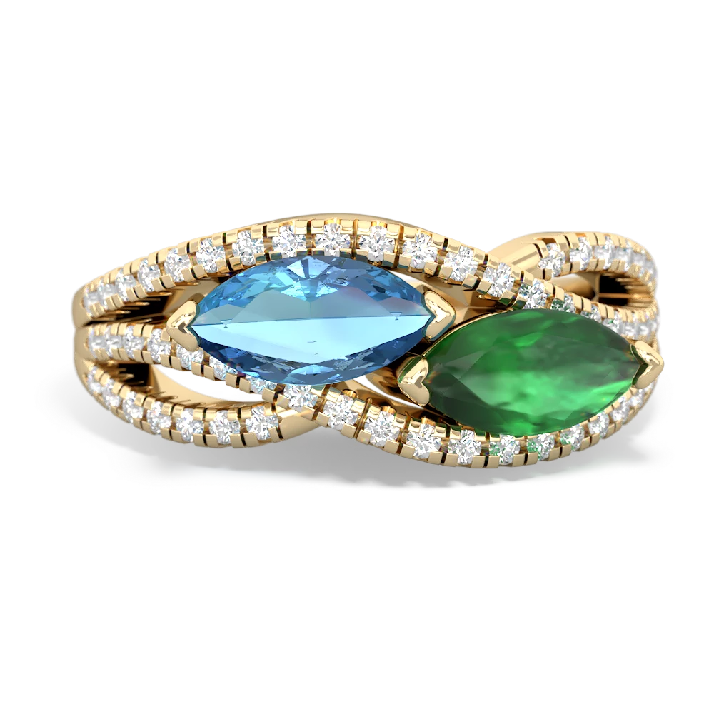 Blue Topaz Diamond Rivers 14K Yellow Gold ring R3070