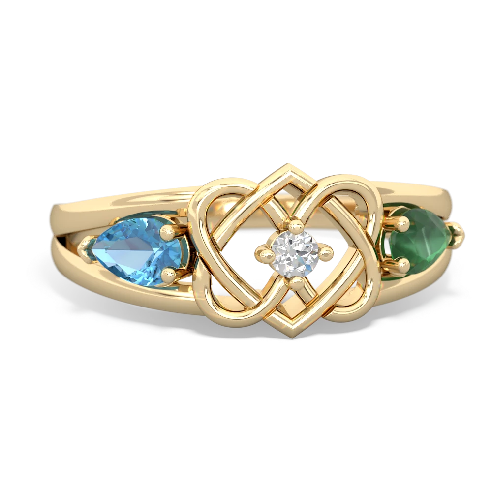 Blue Topaz Hearts Intertwined 14K Yellow Gold ring R5880