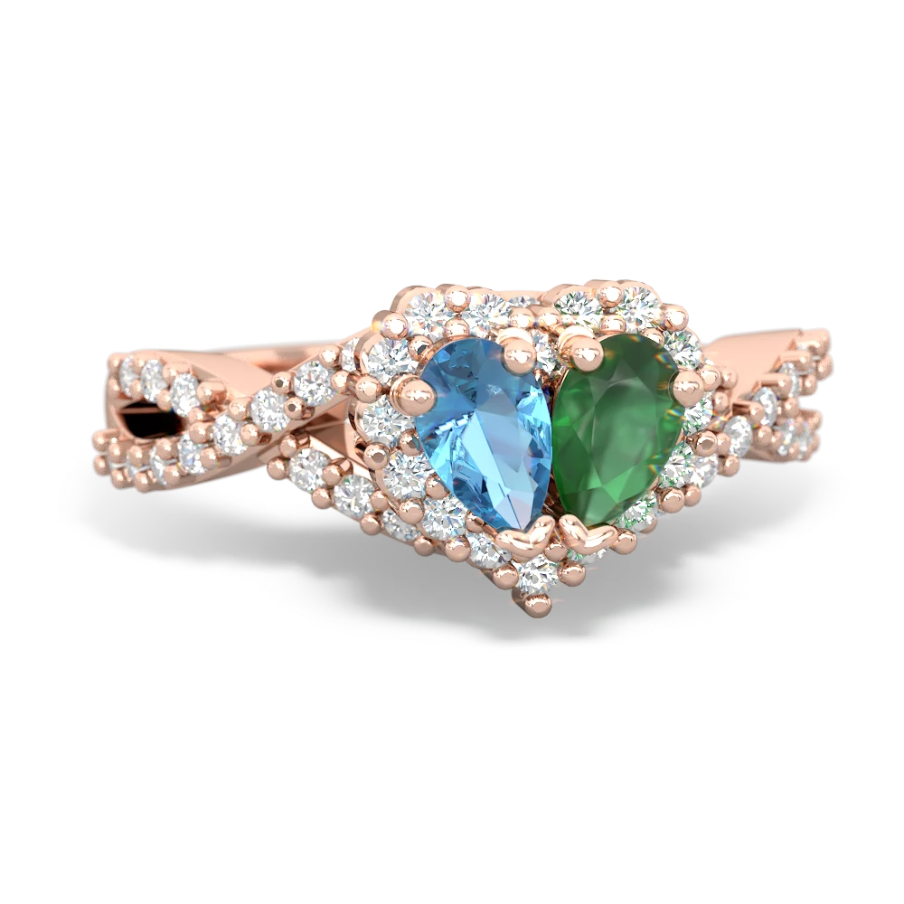 Blue Topaz Diamond Twist 'One Heart' 14K Rose Gold ring R2640HRT