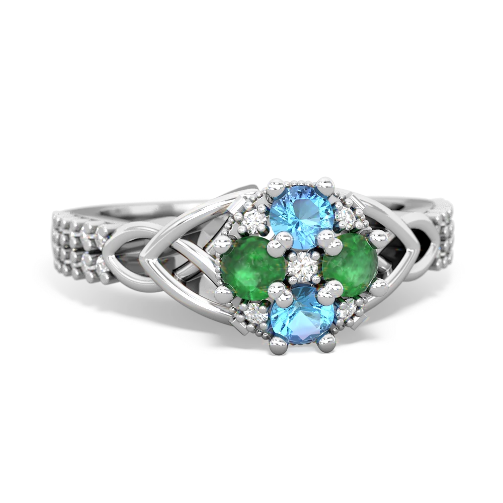 Blue Topaz Celtic Knot Cluster Engagement 14K White Gold ring R26443RD