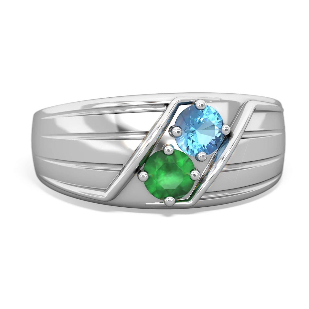 Blue Topaz Men's Streamline 14K White Gold ring R0460