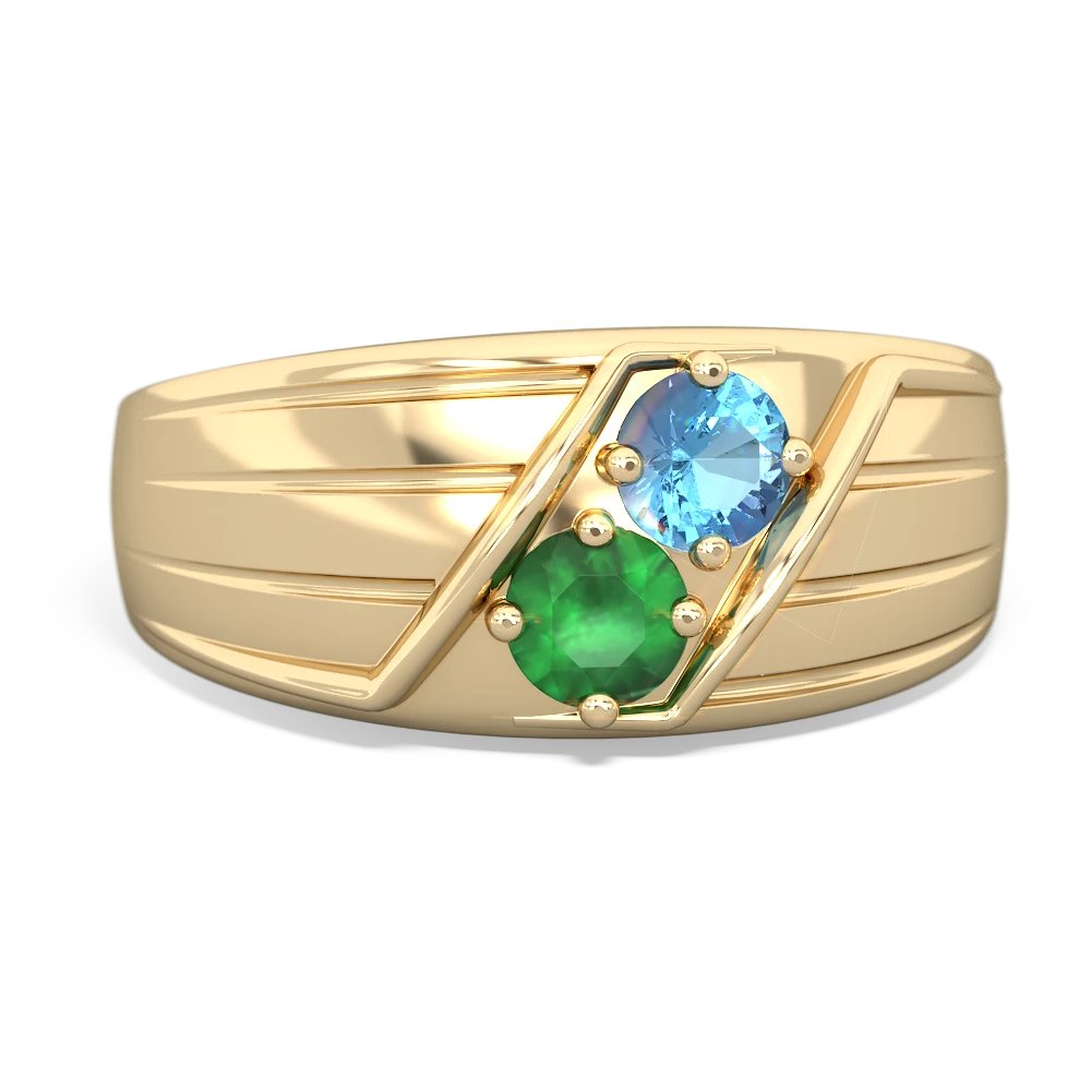 Blue Topaz Men's Streamline 14K Yellow Gold ring R0460