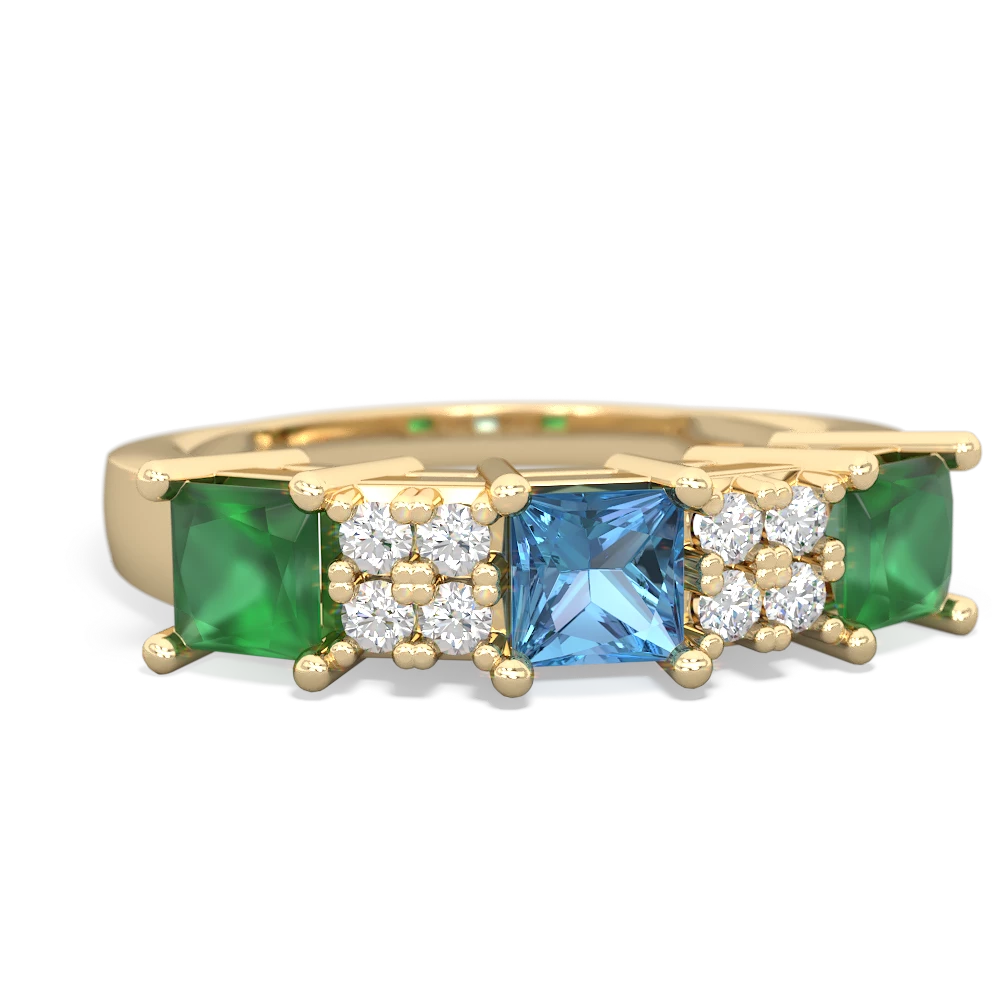 Blue Topaz Three Stone Diamond Cluster 14K Yellow Gold ring R2592