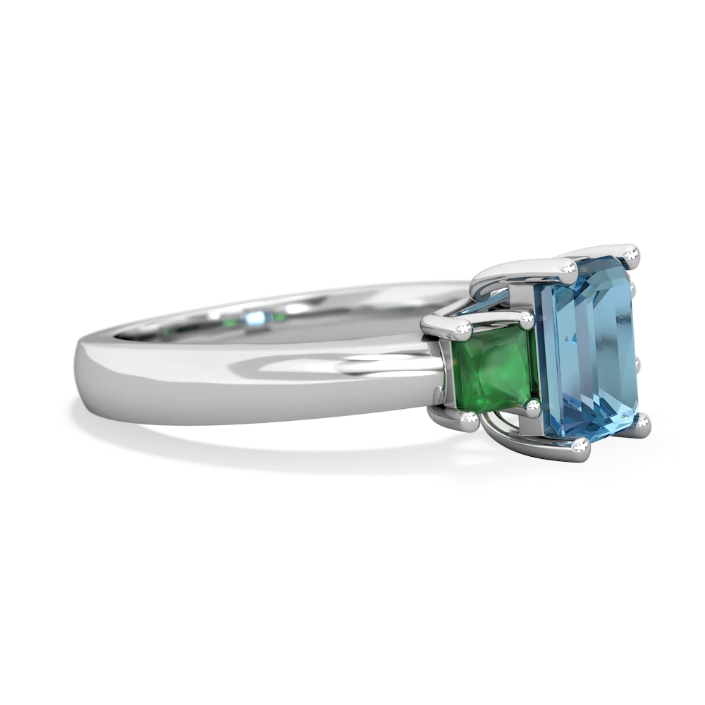 Blue Topaz Three Stone Emerald-Cut Trellis 14K White Gold ring R4021