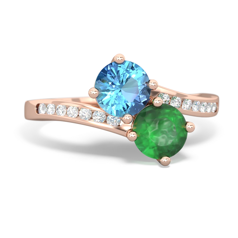 Blue Topaz Channel Set Two Stone 14K Rose Gold ring R5303