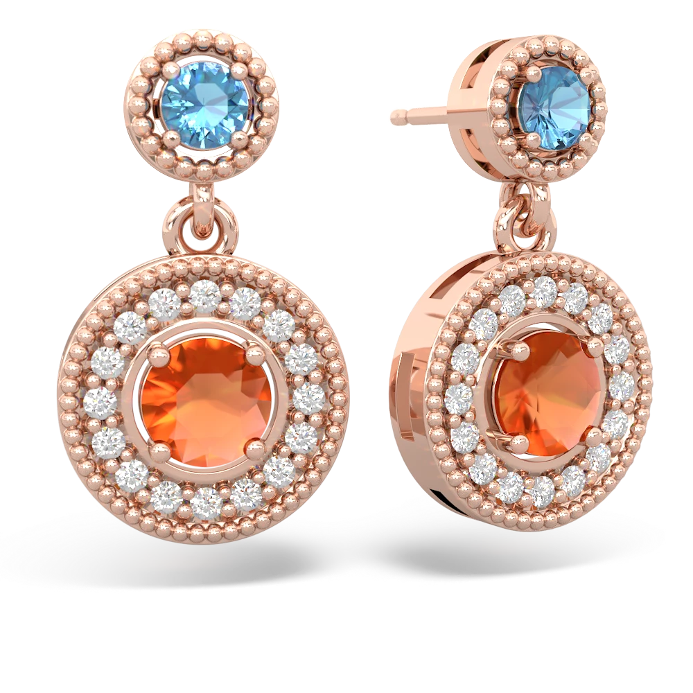 Blue Topaz Halo Dangle 14K Rose Gold earrings E5319