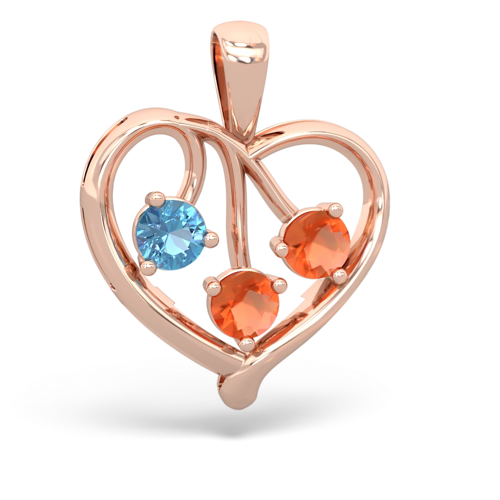 Blue Topaz Glowing Heart 14K Rose Gold pendant P2233