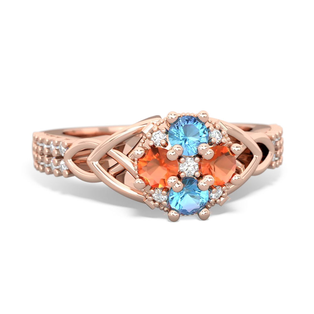 Blue Topaz Celtic Knot Cluster Engagement 14K Rose Gold ring R26443RD