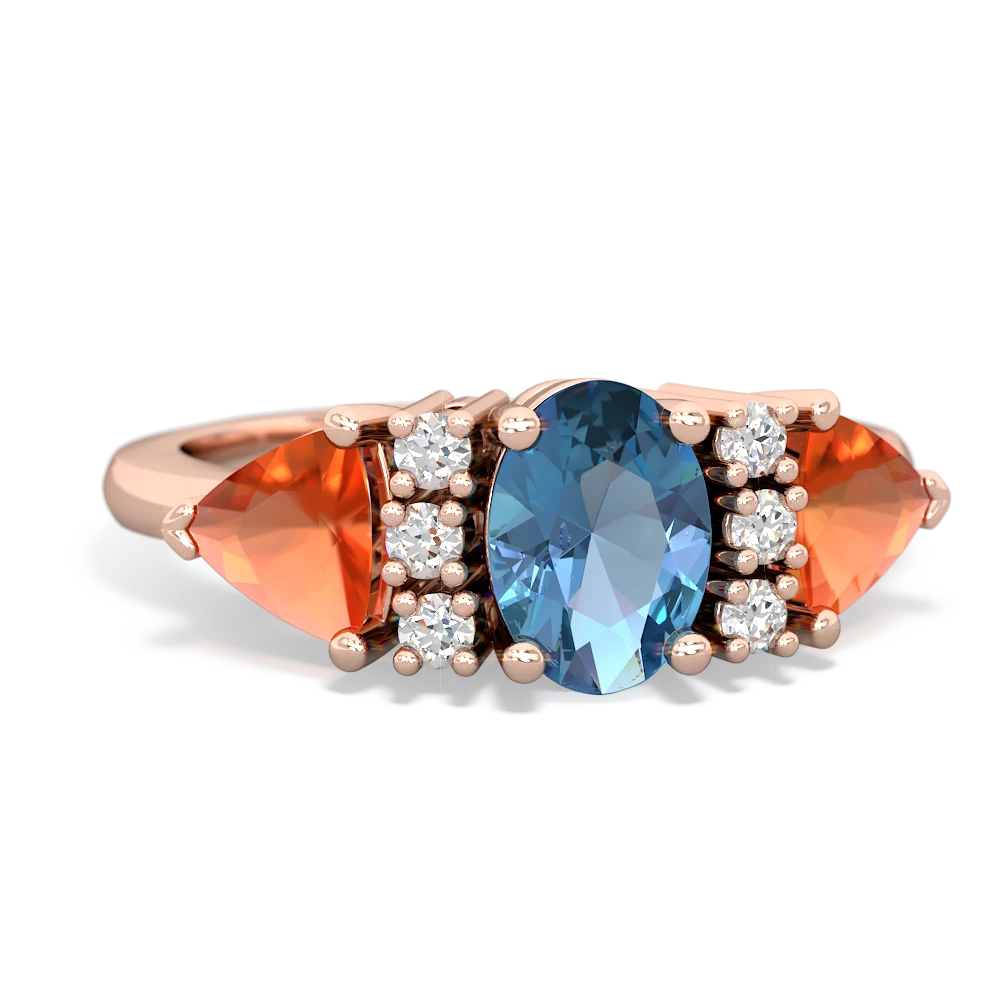 Blue Topaz Antique Style Three Stone 14K Rose Gold ring R2186