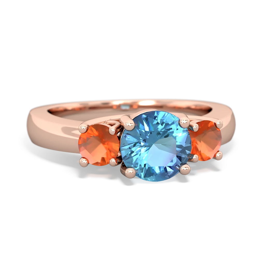 Blue Topaz Three Stone Round Trellis 14K Rose Gold ring R4018