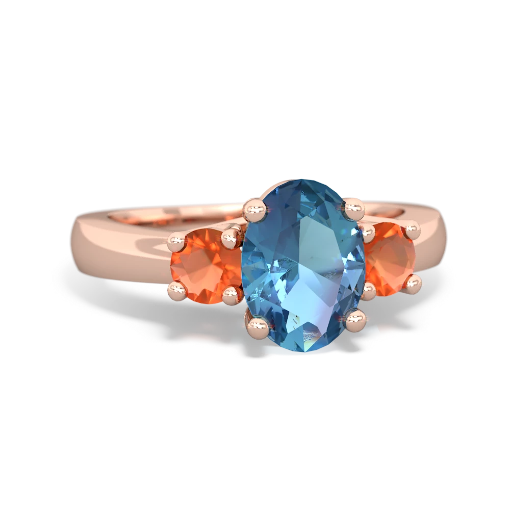 Blue Topaz Three Stone Oval Trellis 14K Rose Gold ring R4024