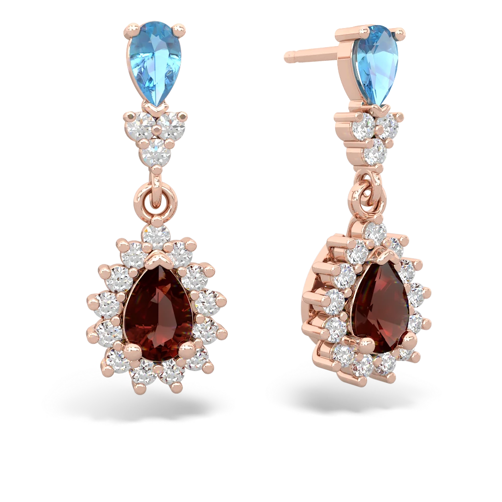 Blue Topaz Halo Pear Dangle 14K Rose Gold earrings E1882