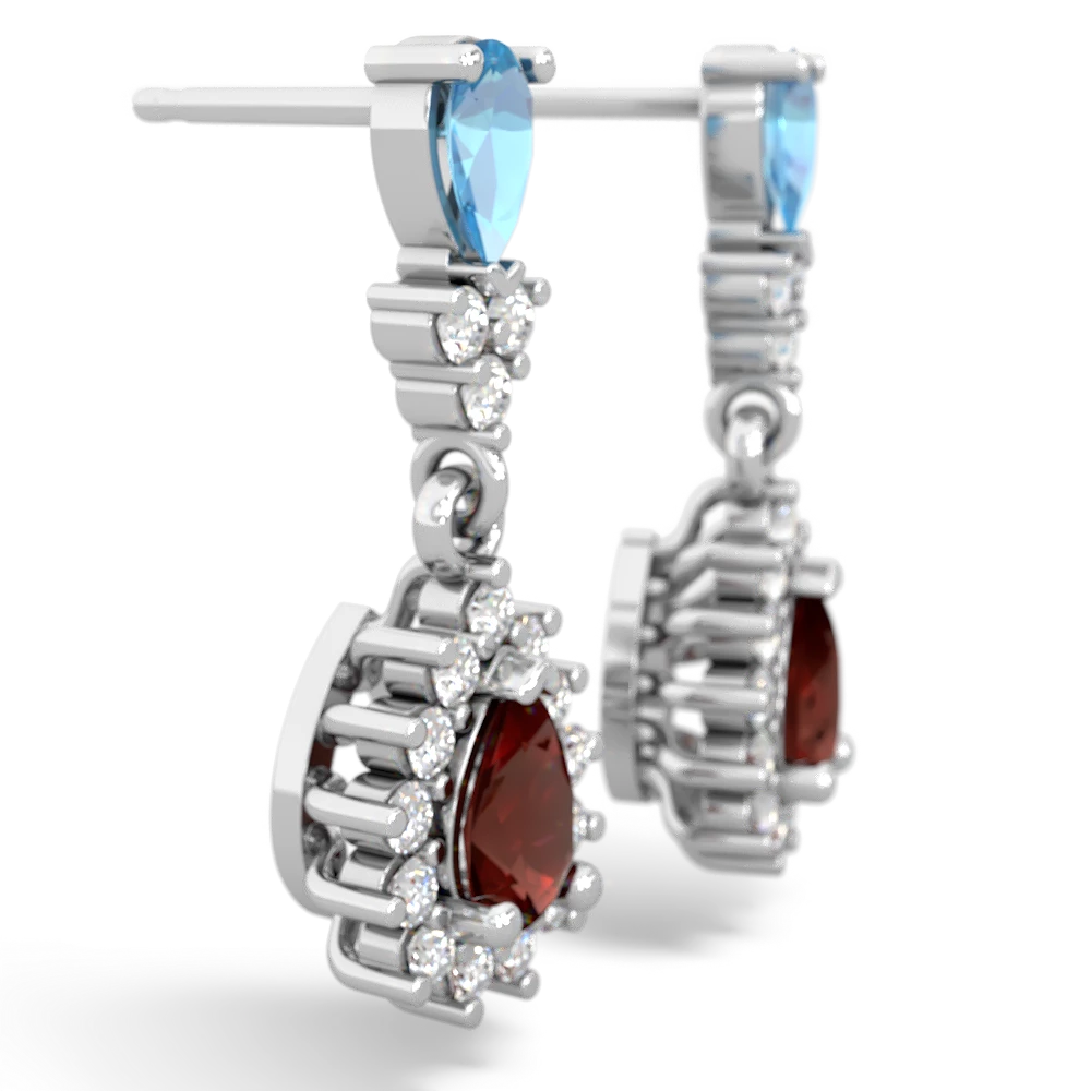 Blue Topaz Halo Pear Dangle 14K White Gold earrings E1882