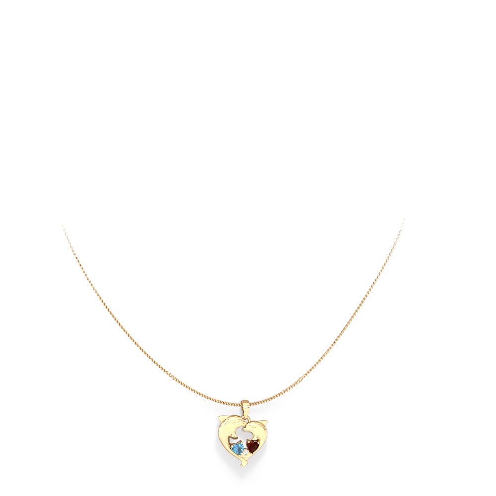 Blue Topaz Dolphin Heart 14K Yellow Gold pendant P5820