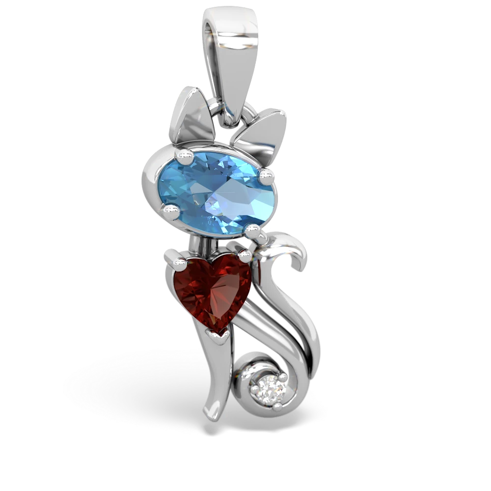 Blue Topaz Kitten 14K White Gold pendant P5780