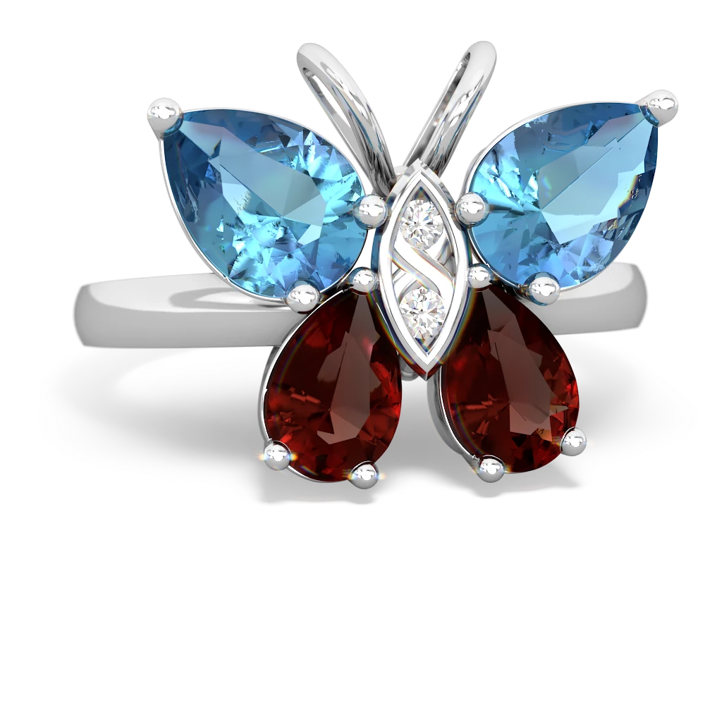 Blue Topaz Butterfly 14K White Gold ring R2215