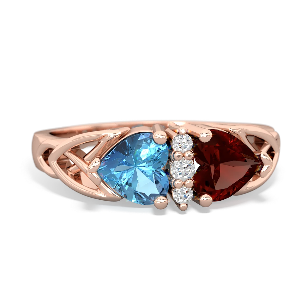 Blue Topaz Celtic Knot Double Heart 14K Rose Gold ring R5040