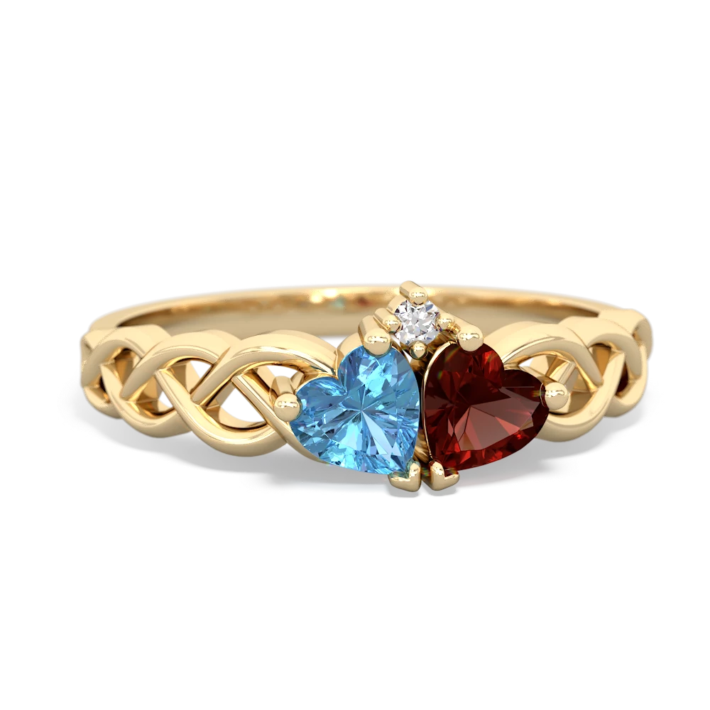 Blue Topaz Heart To Heart Braid 14K Yellow Gold ring R5870