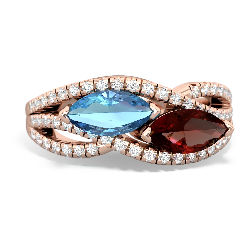 Blue Topaz Diamond Rivers 14K Rose Gold ring R3070