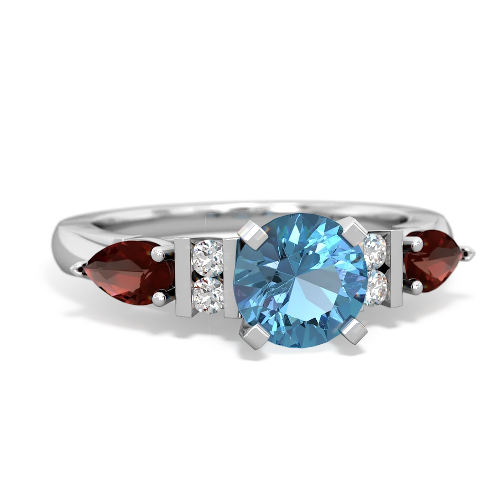 Blue Topaz 6Mm Round Eternal Embrace Engagement 14K White Gold ring R2005