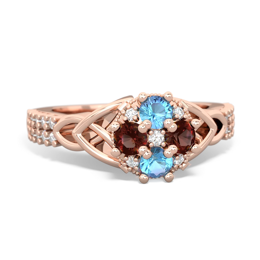 Blue Topaz Celtic Knot Cluster Engagement 14K Rose Gold ring R26443RD