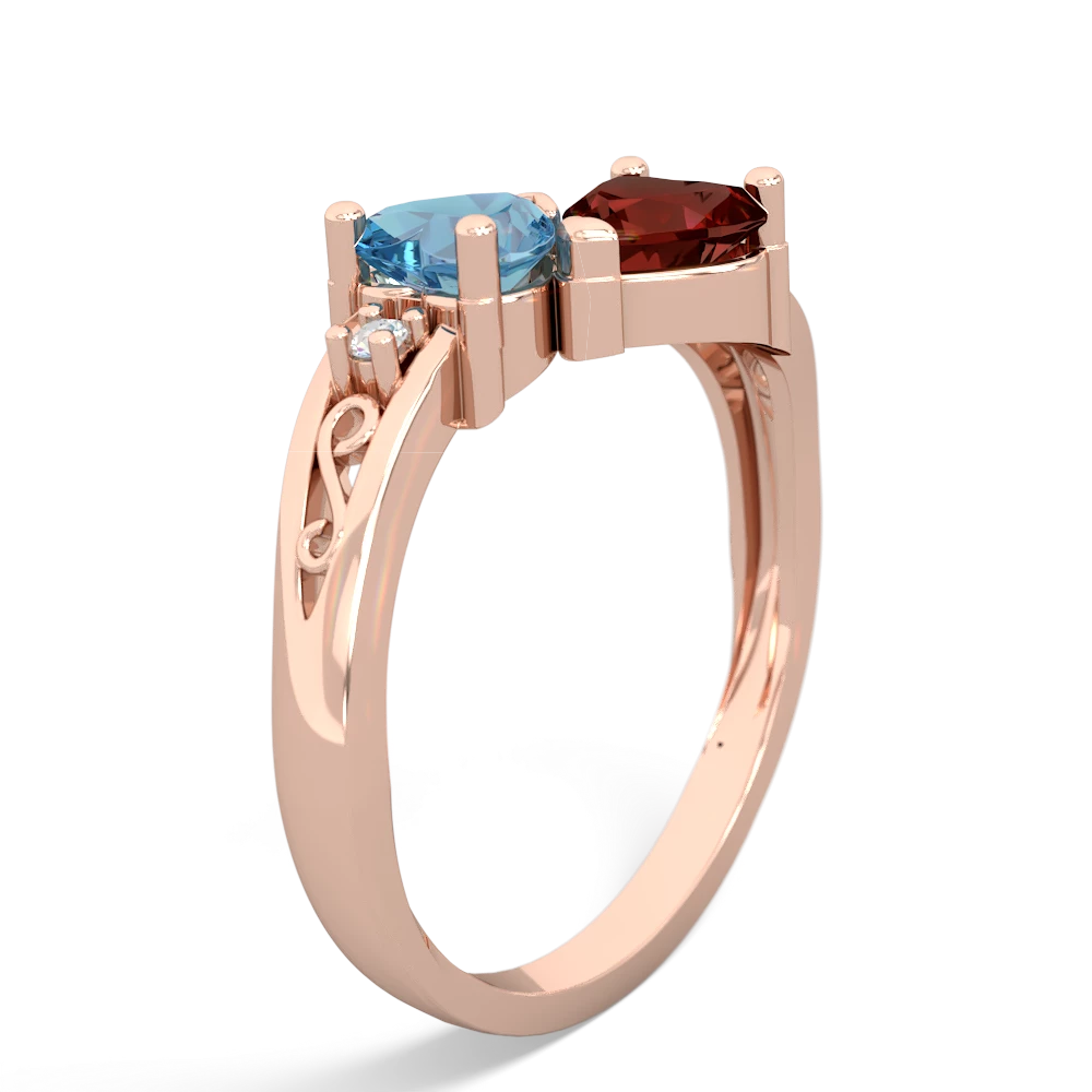 Blue Topaz Snuggling Hearts 14K Rose Gold ring R2178