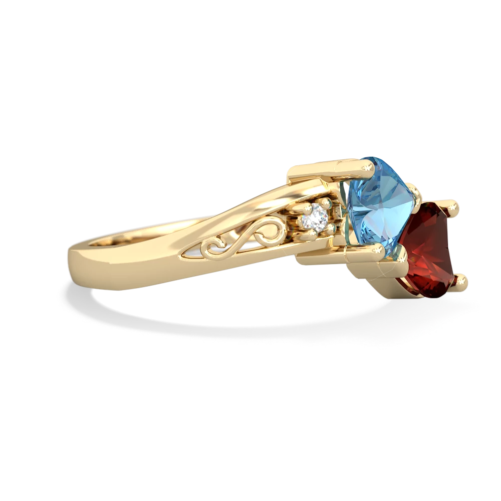 Blue Topaz Snuggling Hearts 14K Yellow Gold ring R2178